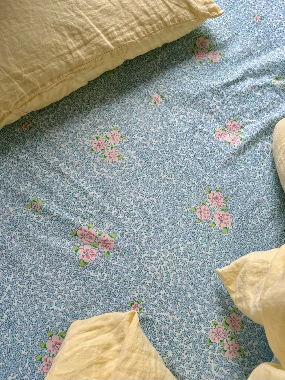 Vintage blue pink floral FULL size bed sheet set